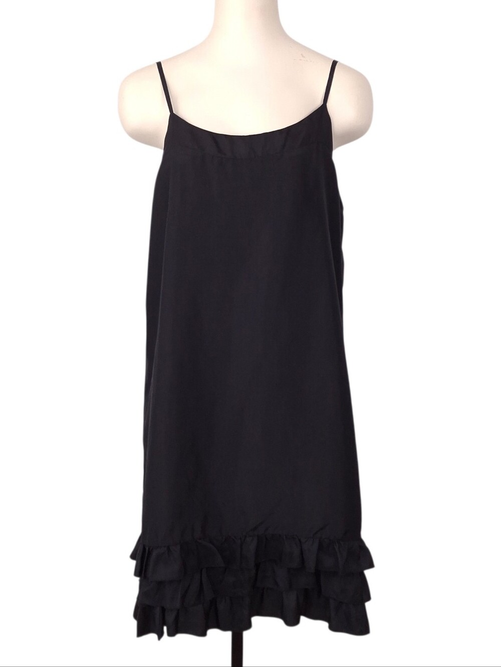 Old Navy 2000s silk ruffle dress coquette babydoll layering shift relaxed black